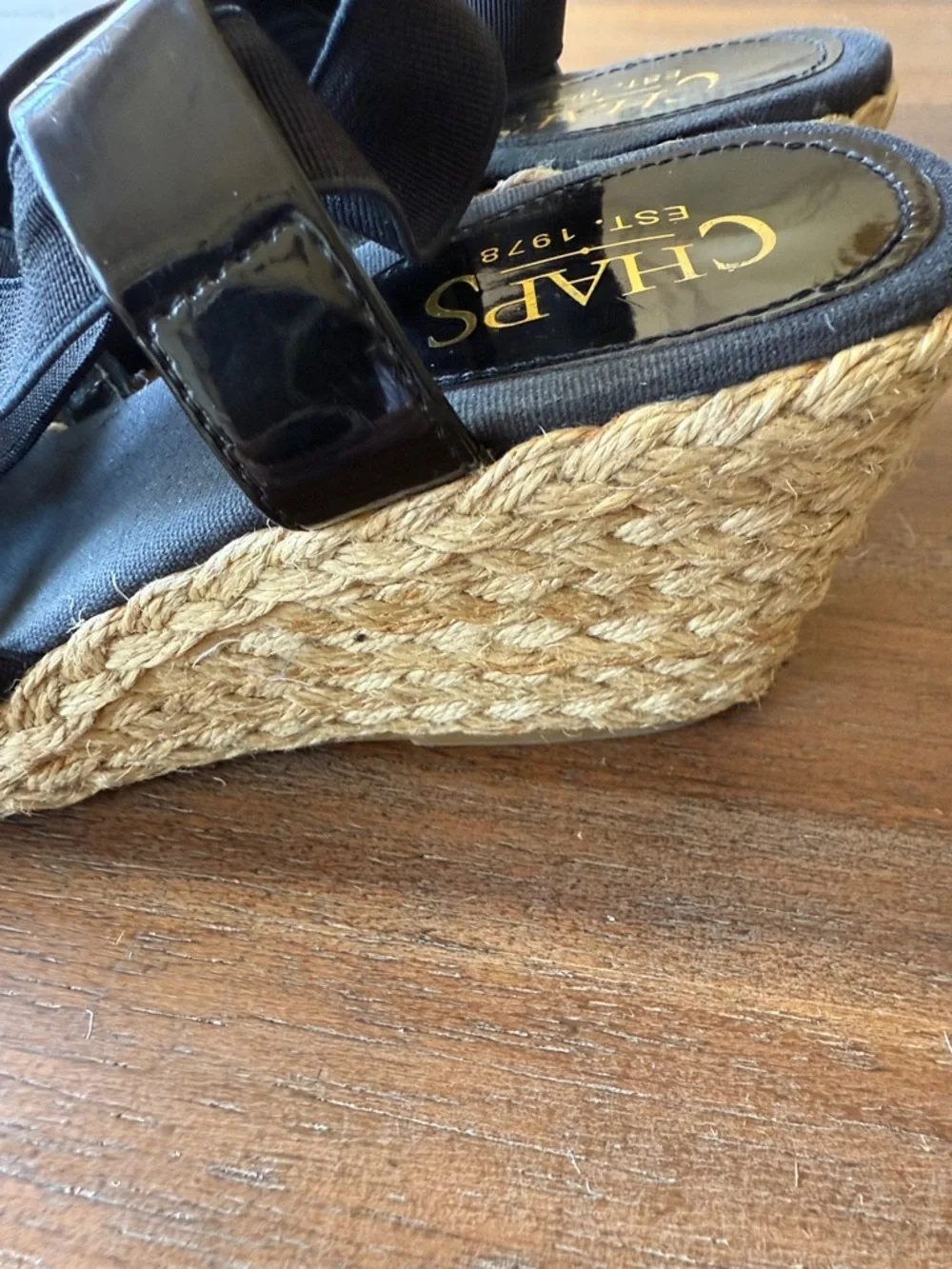 Champs Black Crisscross Espadrille Wedge Sandals